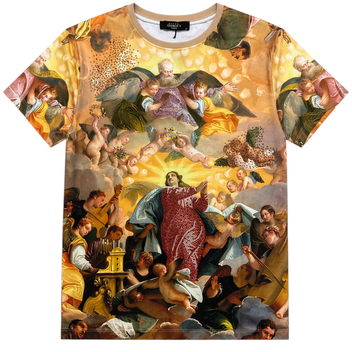 George V men's high praise premium all-over print tee with rhinestones, featuring bold design and intricate details.