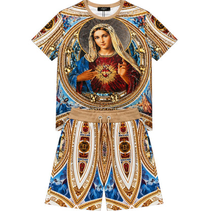 George V men's pure heart print tee with rhinestones, all-over design, casual fit, and premium quality fabric.