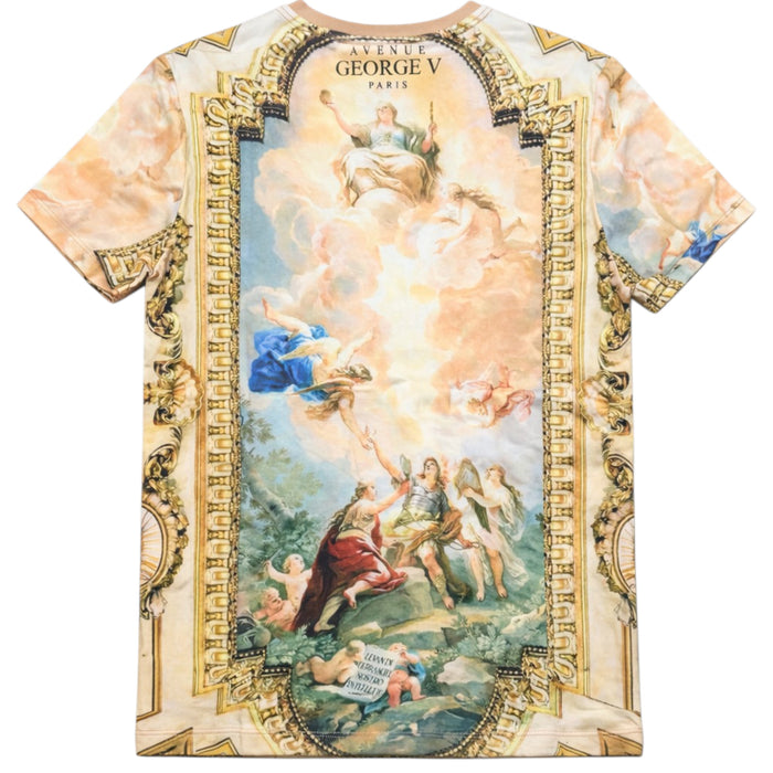 George V men's Rise Above premium all-over print tee with multi-color rhinestones, featuring a stylish, vibrant design.
