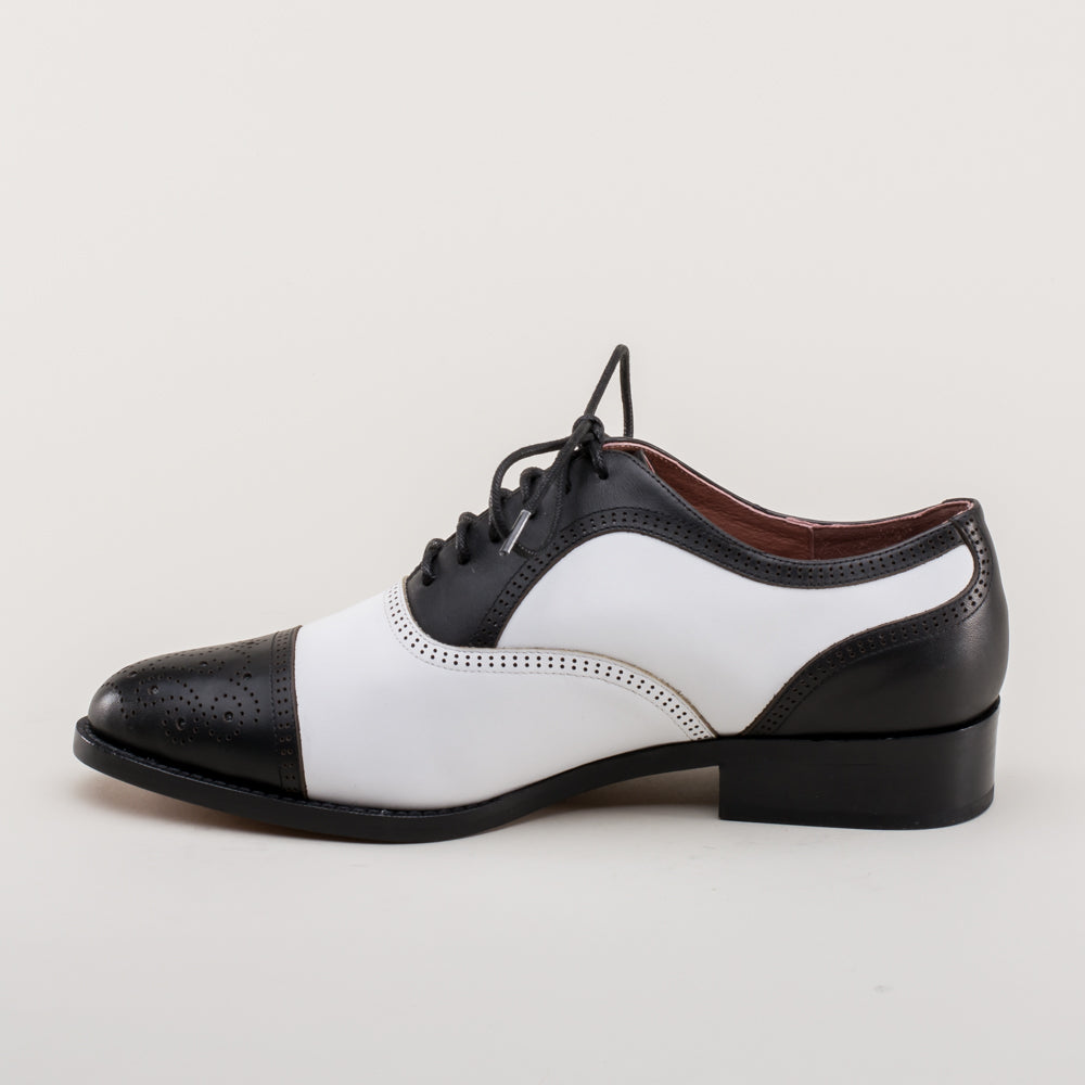 Gladys Vintage Cap Toe Oxfords (Black/White)