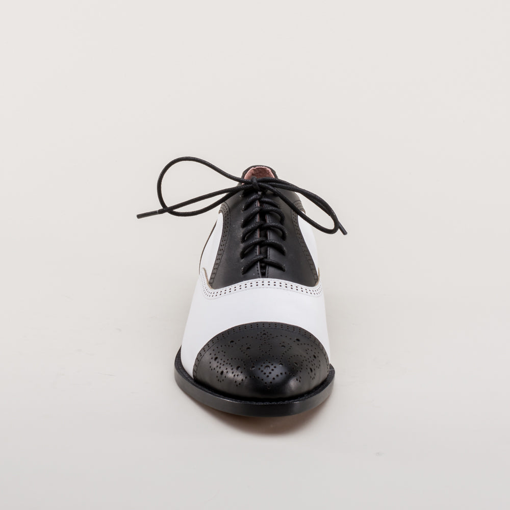Gladys Vintage Cap Toe Oxfords (Black/White)