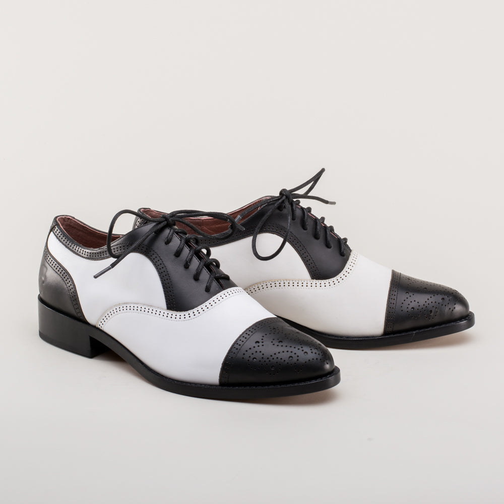 Gladys Vintage Cap Toe Oxfords (Black/White)