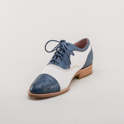 Gladys Vintage Cap Toe Oxfords (Blue/White)
