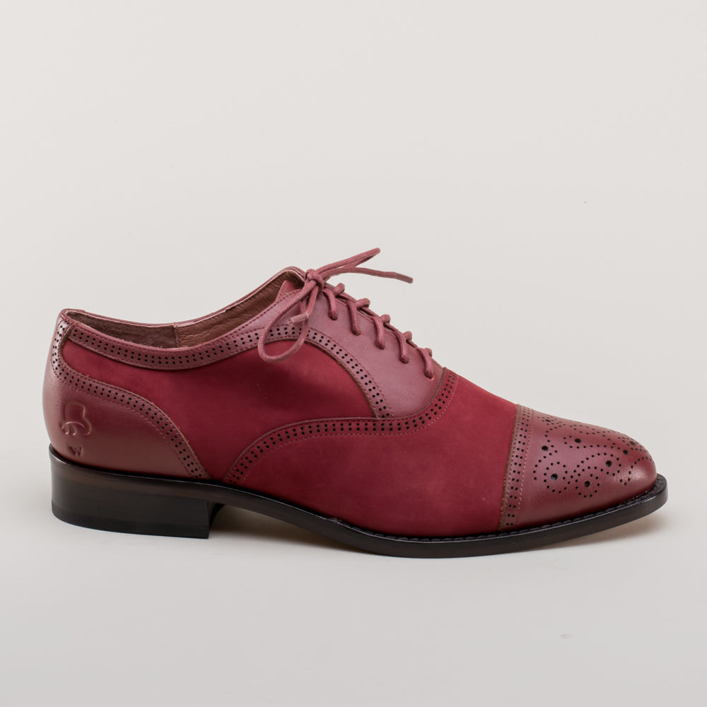 Gladys Vintage Cap Toe Oxfords (Oxblood)