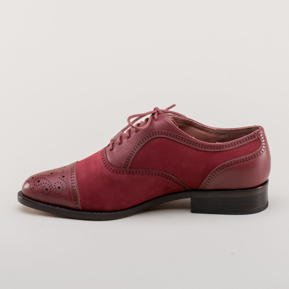 Gladys Vintage Cap Toe Oxfords (Oxblood)