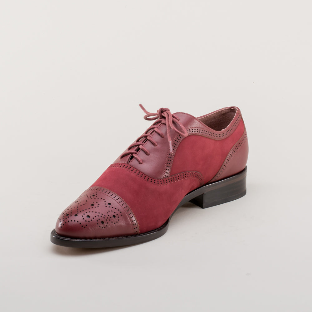 Gladys Vintage Cap Toe Oxfords (Oxblood)