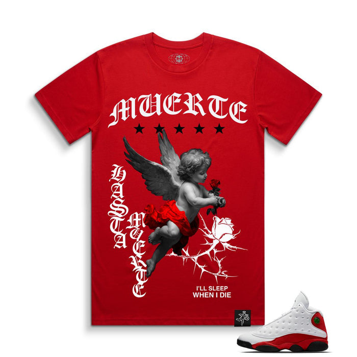 Red Hasta Muerte Flight Star T-shirt with bold graphic design, casual fit, and vibrant color, perfect for streetwear style.