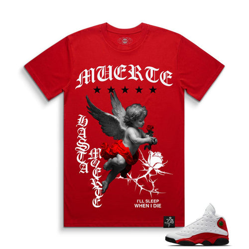 Red Hasta Muerte Flight Star T-shirt with bold graphic design, casual fit, and vibrant color, perfect for streetwear style.