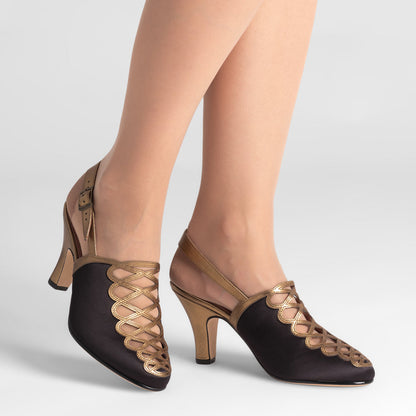 Hedy Vintage Slingbacks (Black/Gold)