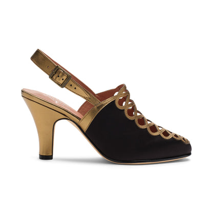 Hedy Vintage Slingbacks (Black/Gold)