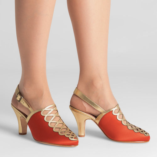 Hedy Vintage Slingbacks (Vermilion/Gold)