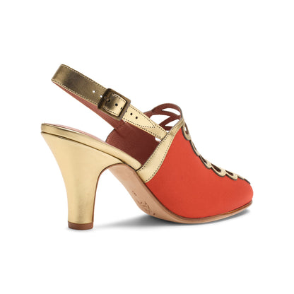 Hedy Vintage Slingbacks (Vermilion/Gold)