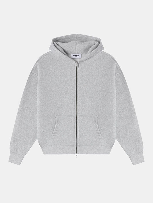 360 GSM CROPPED FIT 'FLOWER GRAY' ZIP-UP HOODIE
