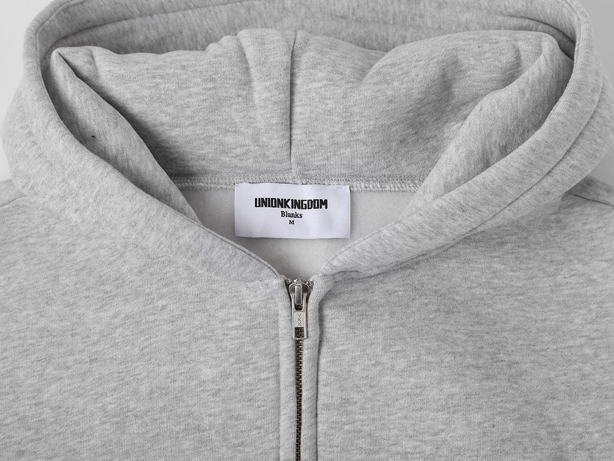 360 GSM CROPPED FIT 'FLOWER GRAY' ZIP-UP HOODIE