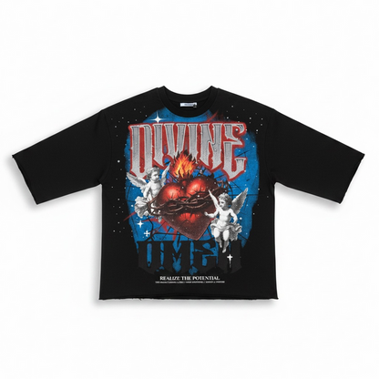 Black Highly Undrtd Divine Legacy Perm 3/4 sleeve rhinestone cropped T-shirt with stylish design and brand logo.