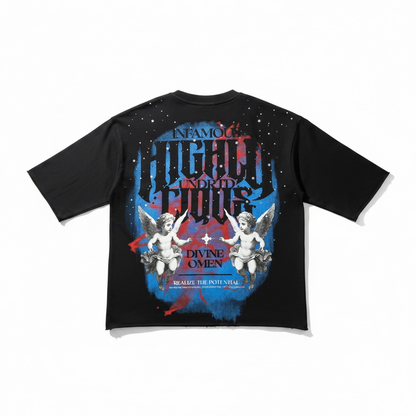 Black HIGHLY UNDRTD Divine legacy perm 3/4 sleeve rhinestone cropped T-shirt, showcasing rhinestone details and casual style.