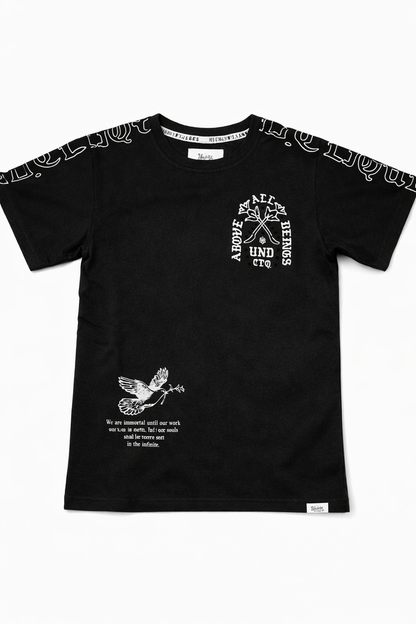 Black kids' T-shirt from Highly Undrtd Kids Above All collection, featuring a simple design, short sleeves, and a crew neckline.