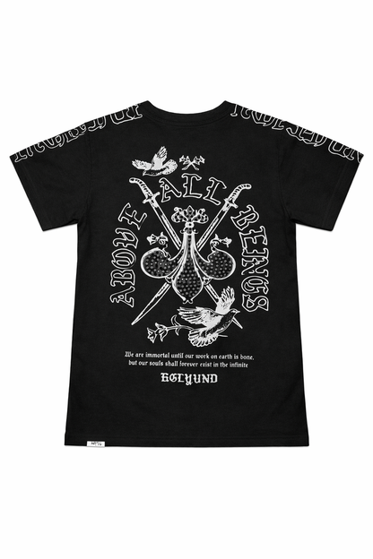 Black Highly Undrtd Kids Above All T-shirt for children, featuring a simple design and comfortable fit.