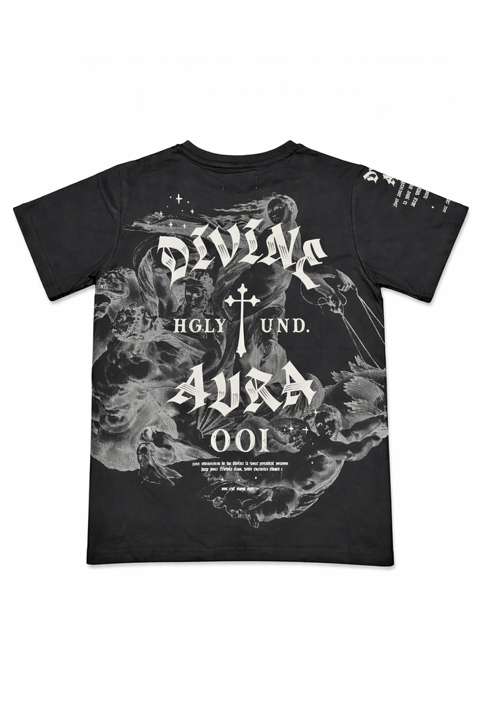 Black Kids T-shirt from Highly Undrtd Kids with Divine Aura design, featuring a comfortable fit and vibrant print.