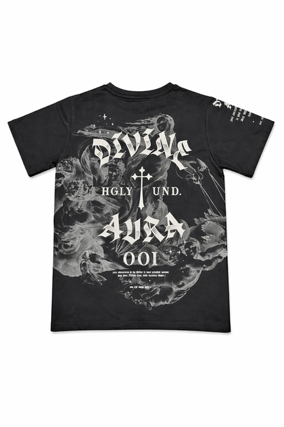 Black Kids T-shirt from Highly Undrtd Kids with Divine Aura design, featuring a comfortable fit and vibrant print.