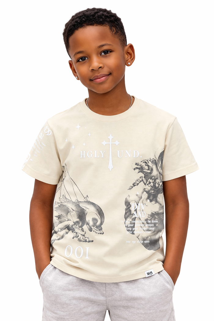 Highly Undrtd Kids Divine Aura Chalk T-shirt, a colorful kids' tee with vibrant design, made by Highly Undrtd Kids.