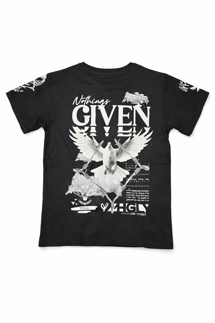 Black Highly Undrtd Kids Nothing Given T-Shirt for kids, featuring casual design and comfortable fit.