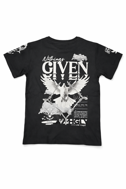 Black Highly Undrtd Kids Nothing Given T-Shirt for kids, featuring casual design and comfortable fit.