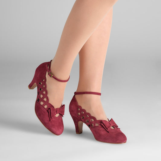 Jessie Vintage Pumps Wide (Wine Suede)