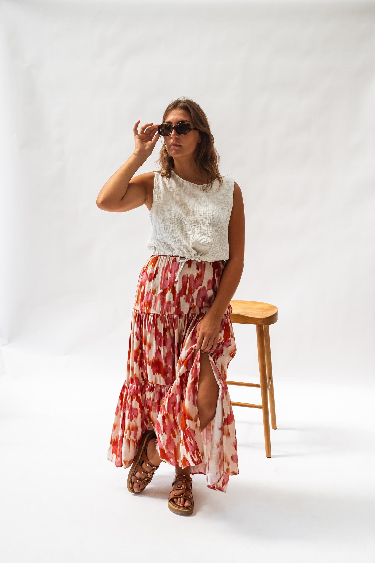 Red Patterned Nunza Skirt