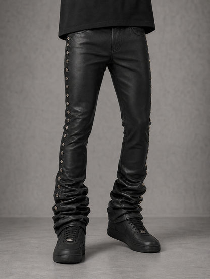 Kindred Coated Stud Stacked Denim jacket, blue denim with metal stud embellishments and layered design.
