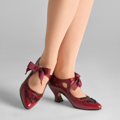 PRE-ORDER Laurel Beaded Edwardian Shoes (Burgundy/Black)