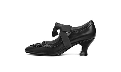 PRE-ORDER Laurel Beaded Edwardian Shoes Wide (Burgundy/Black)