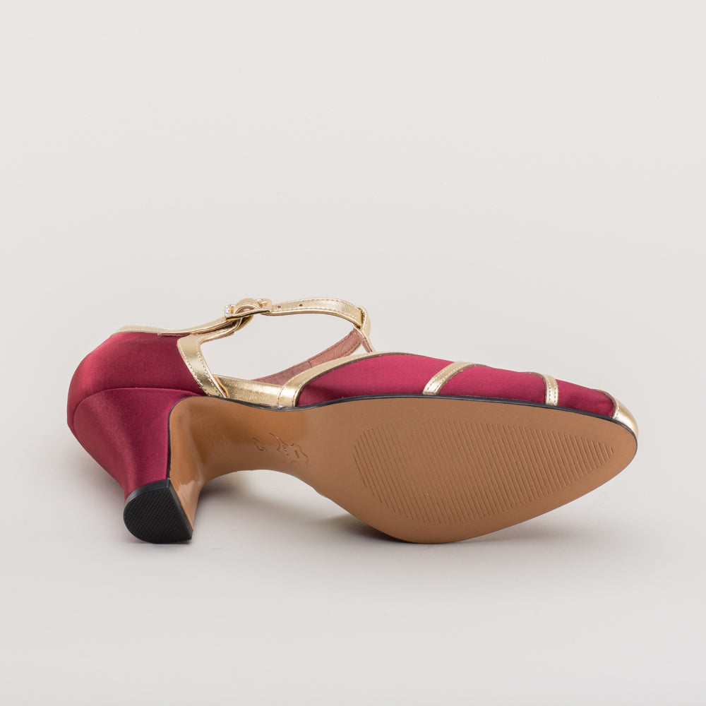 Lilith Vintage Flapper T-Straps Wide (Burgundy/Gold)