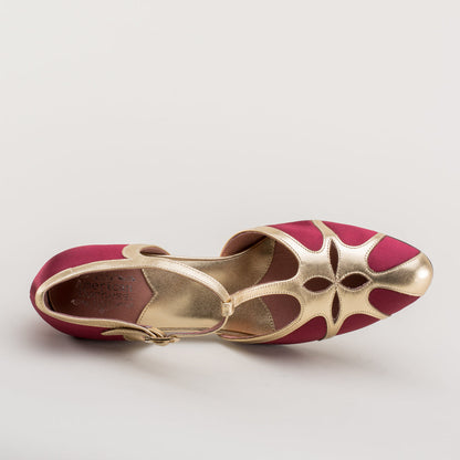 Lilith Vintage Flapper T-Straps Wide (Burgundy/Gold)