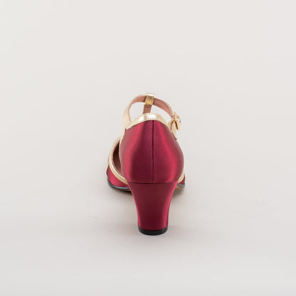 Lilith Vintage Flapper T-Straps Wide (Burgundy/Gold)