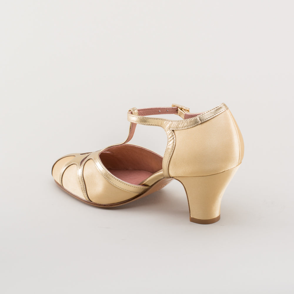 Lilith Vintage Flapper T-Straps Wide (Gold/Gold)