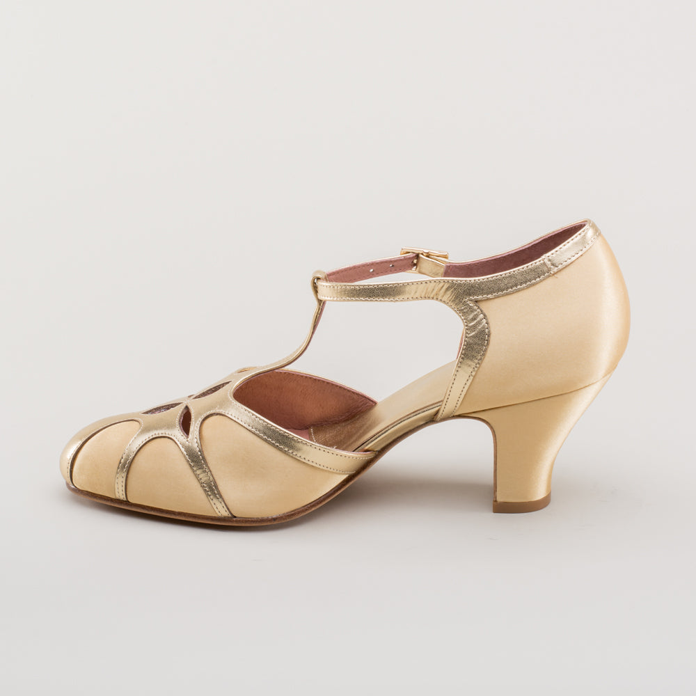 Lilith Vintage Flapper T-Straps Wide (Gold/Gold)