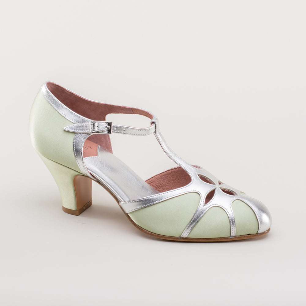 Lilith Vintage Flapper T-Straps (Green/Silver)
