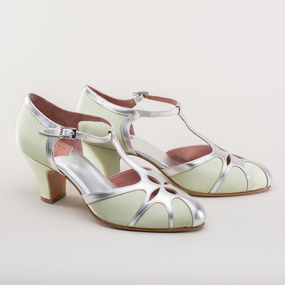 Lilith Vintage Flapper T-Straps Wide (Green/Silver)