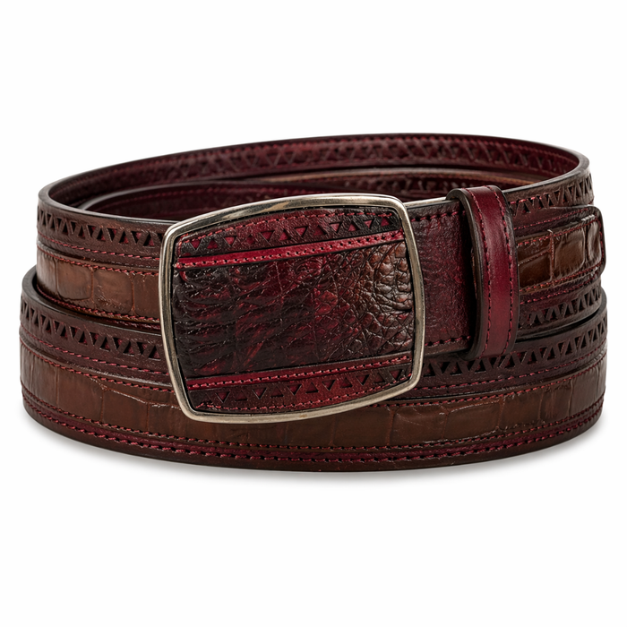 Los Altos Caiman Belly Laser Belt with Square Buckle - Black Cherry
