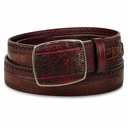 Los Altos Caiman Belly Laser Belt with Square Buckle - Black Cherry