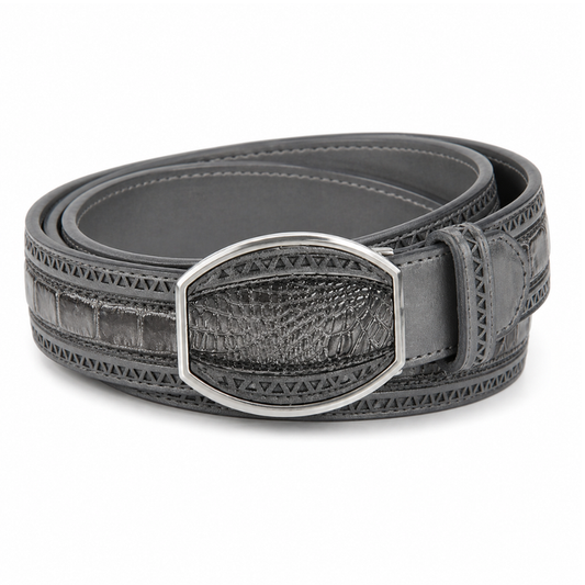 Los Altos Caiman Belly Laser Belt with Square Buckle - Faded Gray