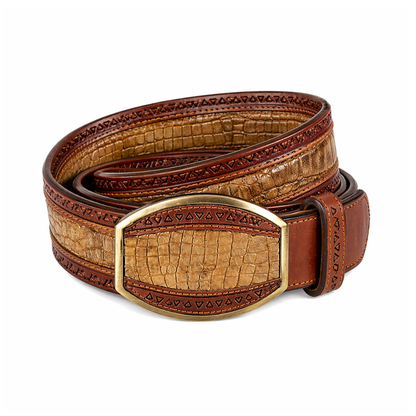 Los Altos Caiman Belly Laser Belt with Square Buckle - Sahara Stone