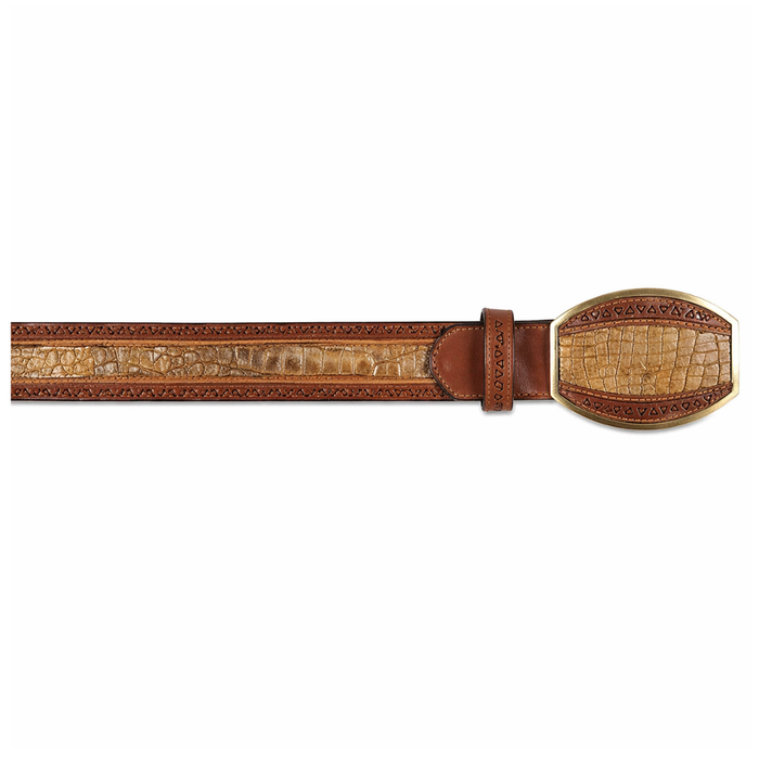 Los Altos Caiman Belly Laser Belt with Square Buckle - Sahara Stone
