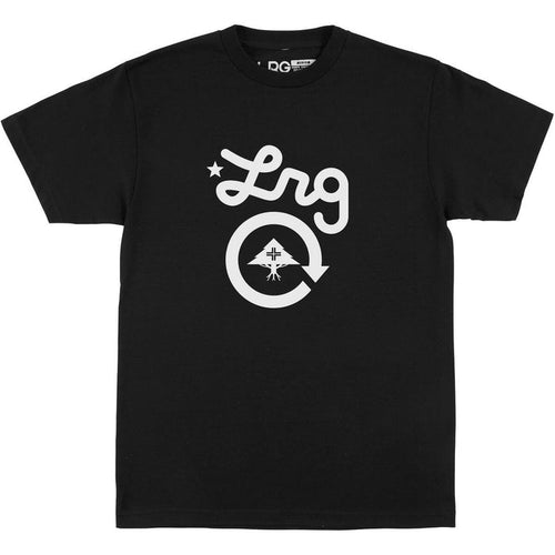 Black LRG Cycle Logo T-Shirt with front graphic design, casual fit, and soft cotton fabric.