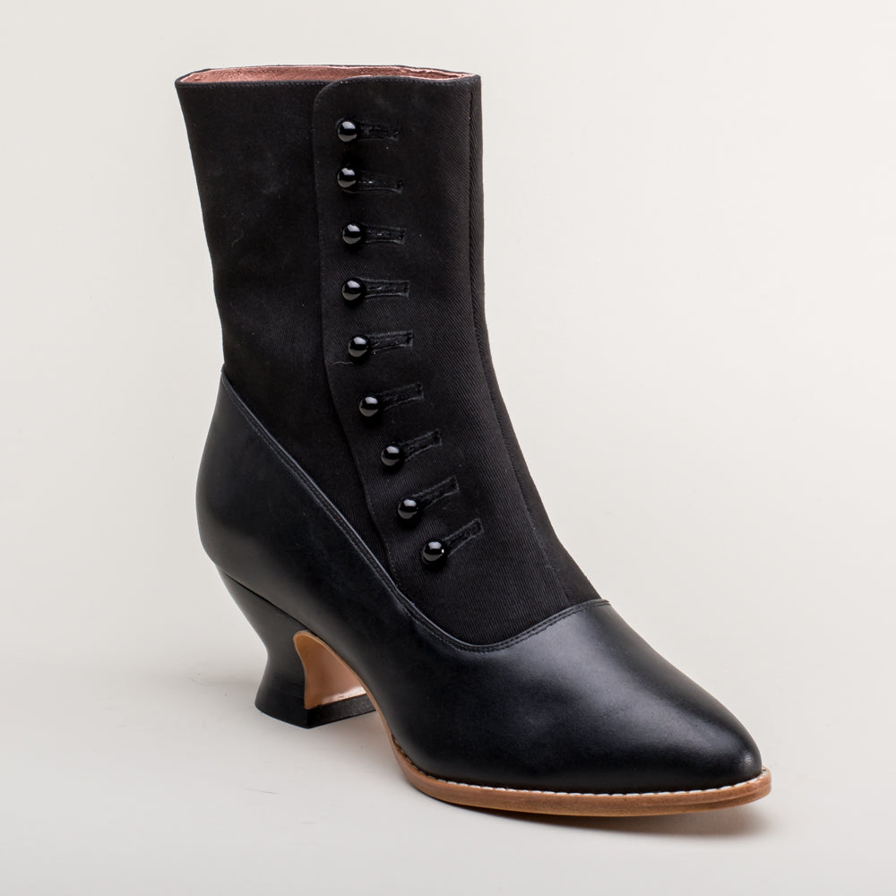 Manhattan Victorian Cloth-Top Button Boots (Black)