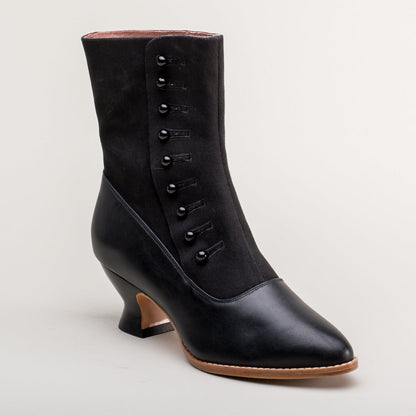 Manhattan Victorian Cloth-Top Button Boots (Black)