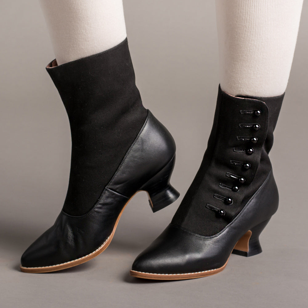 Manhattan Victorian Cloth-Top Button Boots (Black)