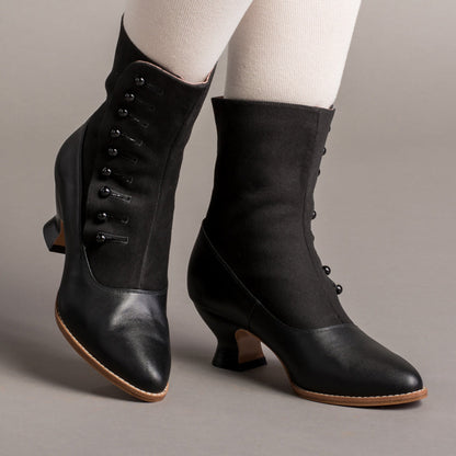 Manhattan Victorian Cloth-Top Button Boots (Black)