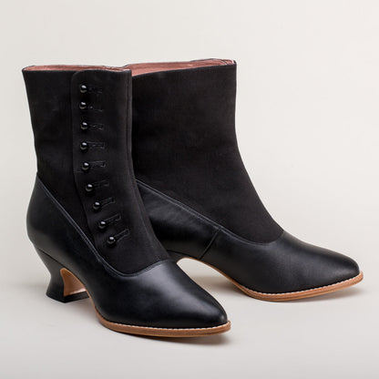 Manhattan Victorian Cloth-Top Button Boots (Black)
